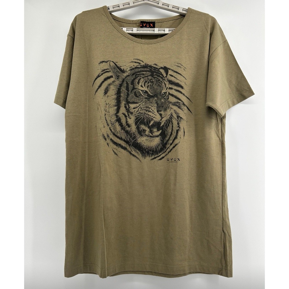 Evex By Krizia Vintage Men's T-shirt Size 40 Tiger Sand Green